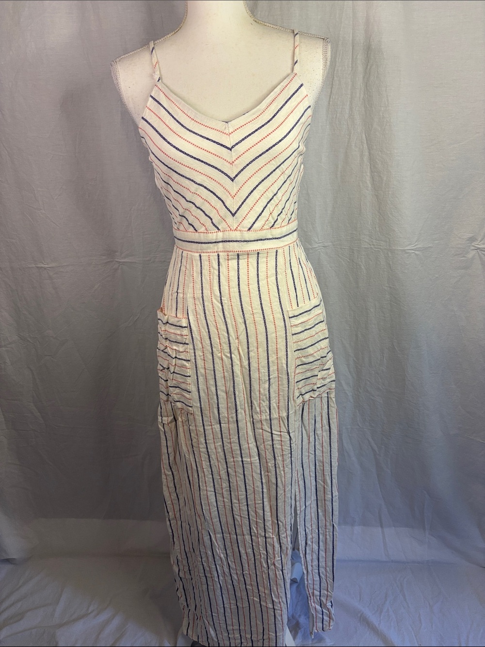 Monteau Cream Maxi Fourth of July/Independence  Dress with Multicolor Stripes